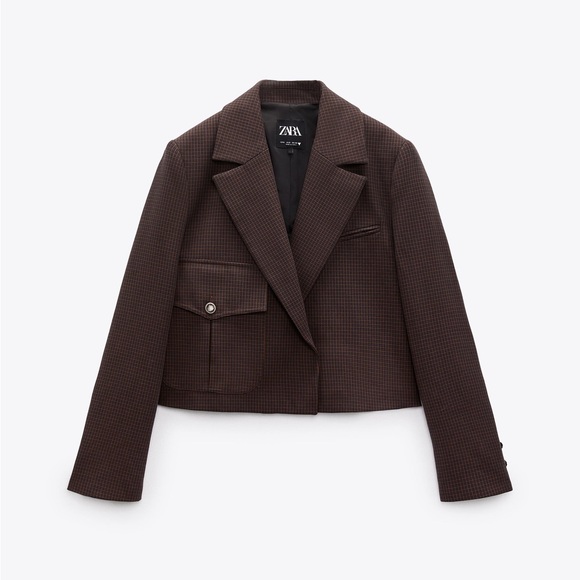 Zara Brown Plaid Cropped Blazer - Picture 14 of 15